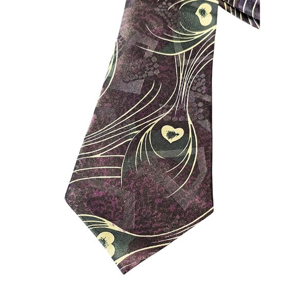 Vintage Bossanoba Silk Tie With Purple & Cream Abstract Floral  and Heart Design - Picture 6 of 10